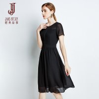 经典故事连衣裙夏显瘦气质黑色收腰修身夏季纯色流行女装