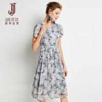 经典故事连衣裙夏雪纺修身印花a字a字裙子流行女装
