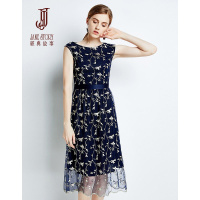 经典故事纱刺绣连衣裙子夏季收腰显瘦气质优雅无袖减龄女装