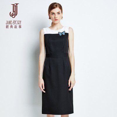 经典故事夏季连衣裙收腰显瘦气质名媛修身无袖a字裙女装