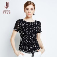 经典故事雪纺衬衫女洋气修身显瘦夏季百搭短袖设计感女装