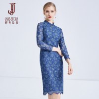 经典故事秋季贵夫人连衣裙九分袖蕾丝气质收腰显瘦女装