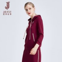 经典故事卫衣女连帽修身春秋纯色九分袖通勤流行百搭女装