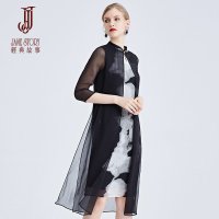 经典故事秋季连衣裙气质显瘦雪纺七分袖优雅女装