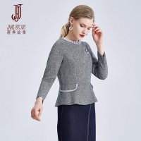 经典故事秋季纯色编织套头显瘦上衣优雅干练打底衫