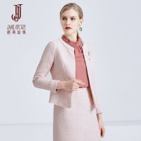 经典故事秋季时尚粗花呢纯色开衫温婉雅致显瘦外塔