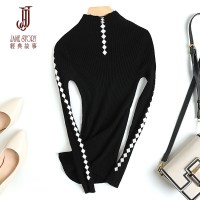 经典故事秋季简洁撞色时尚针织衫螺纹显瘦打底衫