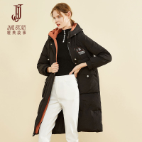 经典故事冬季时尚抽绳连帽羽绒服防风过膝保暖女装