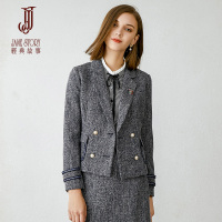 经典故事秋季优雅精致织带短外套时尚混纺小西装
