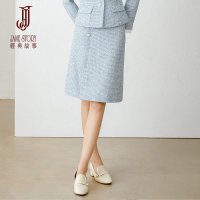 经典故事秋季精致简约粗花呢半裙时尚纯色显瘦A字裙女