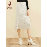 经典故事秋季纯色百搭半身裙时尚针织混纺A字裙女