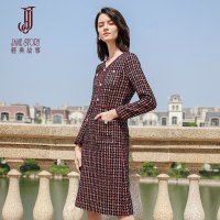 经典故事连衣裙女秋冬过膝小香风毛呢内搭收腰显瘦减龄装_1