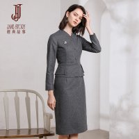 经典故事连衣裙女秋冬斜纹拼接毛呢裙子百搭显瘦女装