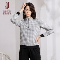 经典故事针织衫女秋冬季修身千鸟格半高领套头打底衫上衣