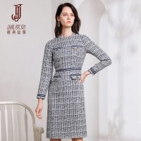 经典故事连衣裙女秋冬法式格纹复古裙子女装