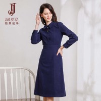 经典故事连衣裙女秋冬过膝polo毛呢内搭收腰显瘦减龄女装_1