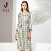 经典故事年春季时尚复古千鸟格连衣裙优雅显瘦大摆裙