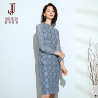 经典故事春装款雅镂空蕾丝连衣裙显瘦气质一字步裙子