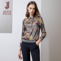 经典故事春装缎面印花衬衫洋气上衣设计感女小众