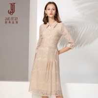 经典故事春装女连衣裙收腰显瘦蕾丝过膝气质裙子女装