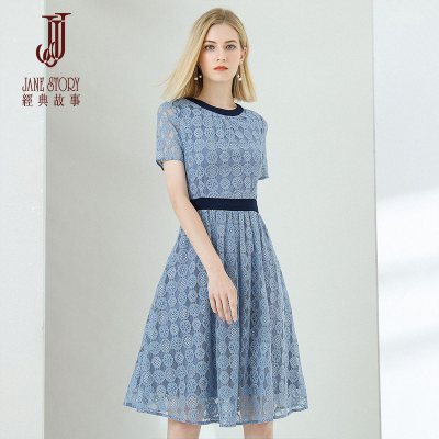 经典故事连衣裙女夏2020年收腰显瘦气质减龄蕾丝A字裙子女装