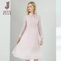 经典故事提花连衣裙2020夏季知性衬衫翻领女九分袖显瘦百褶裙