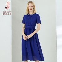 经典故事2020年夏纯色压褶收腰高挑修身中长款雪纺连衣裙夏