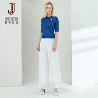 经典故事夏装简约螺纹圆领衣蕾丝花边简约百搭上衣