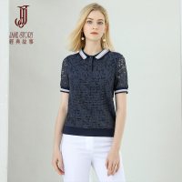 经典故事年夏藏小肚子设计减龄衬衫领蕾丝短袖T恤衬衫女