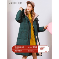 拉夏贝尔集团旗下韩版宽松连帽羽绒服女2018冬季新款外套加厚学生中长款面包服女装 S 深墨绿