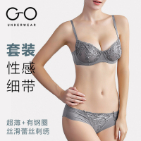 GObra深v性感内衣女套装法式轻奢超薄款蕾丝刺绣大码文胸大胸显小