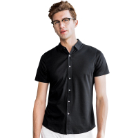 雅鹿男士含桑蚕丝时尚真丝短袖衬衫2019夏新款男商务纯色衬衫上衣