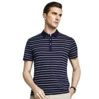 雅鹿男士夏季含桑蚕丝翻领T恤男2019款条纹polo衫男