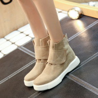 Tiauny休闲短靴平底裸靴短筒磨砂厚底靴子秋款高邦女鞋大码魔术贴9588