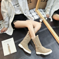 Tiauny冬保暖平底中筒靴英伦磨砂厚底休闲圆头女靴新款百搭雪地靴9587-8