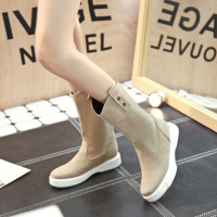 Tiauny冬新款磨砂套脚中筒靴百搭圆头平底女靴休闲保暖厚底雪地靴9587-1