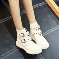 Tiauny冬季马丁靴女鞋铆钉英伦风短靴加绒大码棉鞋平底&9588-10