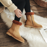 Tiauny 棕色ins短靴女2018冬季新款韩版百搭学生加绒真皮裸靴磨砂雪地靴10-15-11