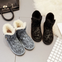 Tiauny 雪地靴女2018新款短筒毛毛靴冬天加绒加厚大棉鞋东北灰色兔毛靴子7-196