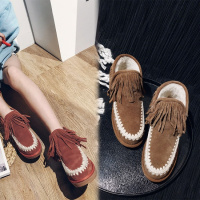 Tiauny 短筒雪地靴女冬2018新款户外保暖羊毛棉鞋韩版流苏厚底防滑一脚蹬A130-58