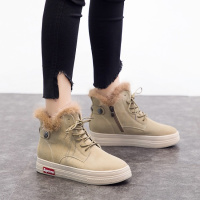 Tiauny 马丁靴女2018冬季新款英伦风水貂毛加绒磨砂皮厚底防滑学生雪地靴477