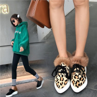 Tiauny 2018新款毛毛坡跟短靴女平底高跟牛反皮加绒单靴欧美风真皮女单鞋0355