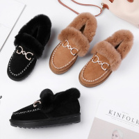 Tiauny 真皮马蹄扣乐福鞋2018秋冬新品磨砂牛皮厚底毛毛鞋保暖雪地靴A8808