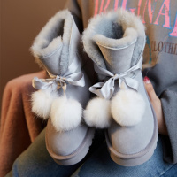 Tiauny 真皮雪地靴女2018新款冬潮羊皮毛一体棉靴加绒短靴百搭短筒女靴子MK810