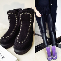 Tiauny 羊皮毛一体内增高雪地靴女水钻亮片加厚底真皮学生加绒东北大棉鞋T3606