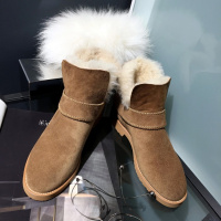 Tiauny 雪地靴女皮毛一体短筒2018新款冬季真皮防滑短靴保暖加绒加厚棉鞋T1006