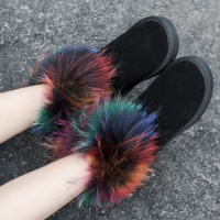 Tiauny 厚底雪地靴女2018新款大毛毛女平底冬季雪地靴女加厚保暖防水防滑Y555