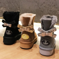 Tiauny 2018新款冬季皮毛一体雪地靴女保暖加绒棉鞋韩版百搭短筒学生短靴T3618