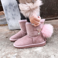 Tiauny 雪地靴女冬皮毛一体中筒短筒加绒加厚纯羊毛保暖防水防滑真皮短靴D16