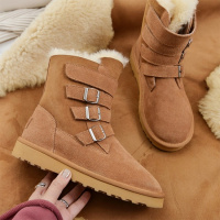 Tiauny 雪地靴2018女真皮秋冬加厚平跟羊皮毛一体短靴羊毛雪地靴毛毛棉靴D13